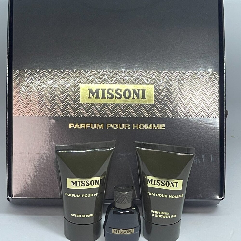 Missoni Parfum For Men 3 Pc Set-Shower Gel ~ After Shave Balm ~ EDP Splash - NIB
